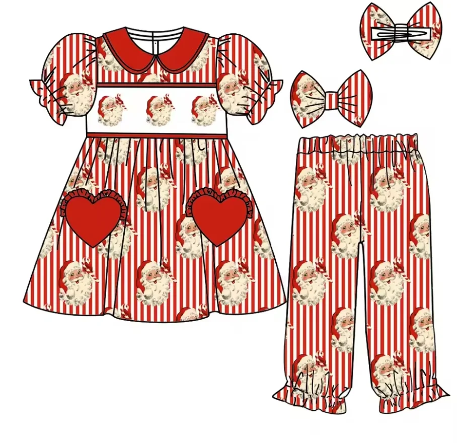 Boutique Christmas Pyjamas Kids Red Striped Cartoon Santa Print Girls Pyjamas Boys Pyjamas Matching Pajamas & Robes