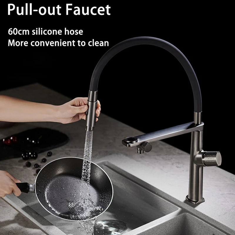 Pullout Kitchen Faucet Hot Cold Purification Cabinet Water Tap 3-1 Set Washing Basin Bowl Faucets with Purifier Drinking Outlet