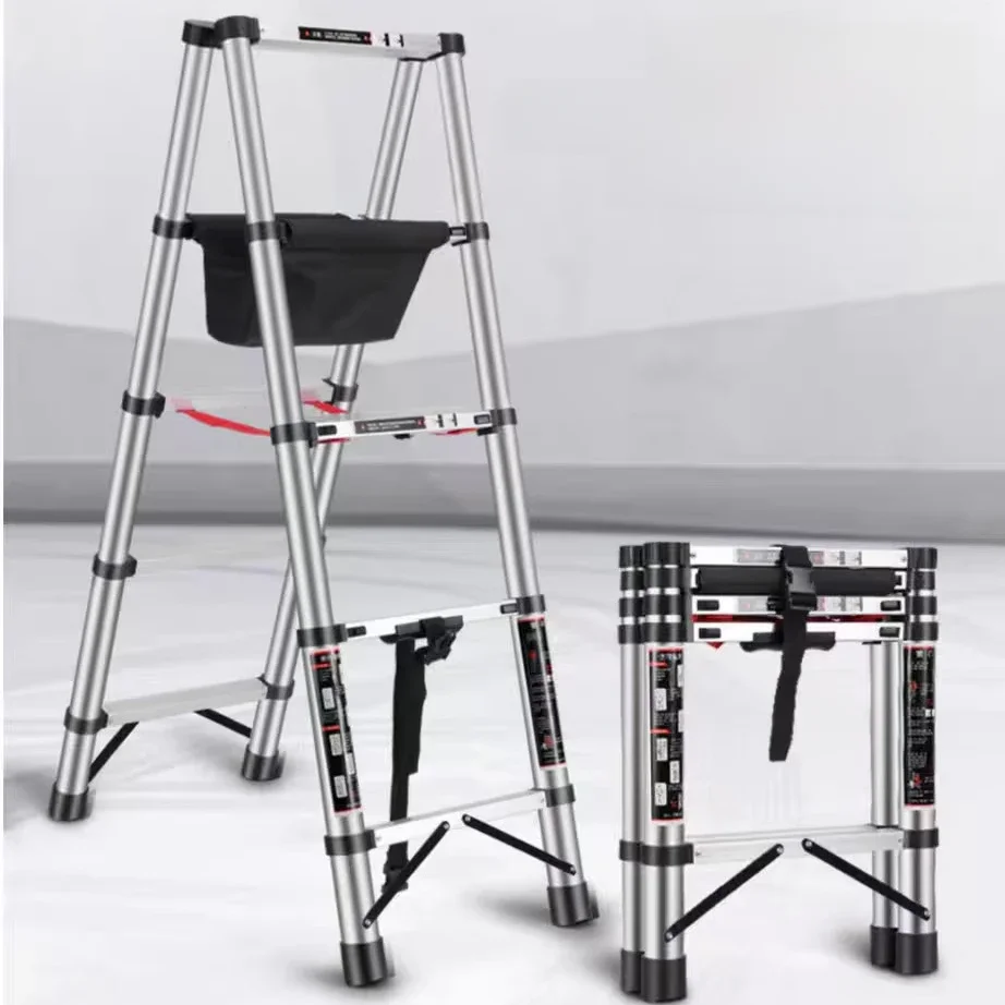 1.4+1.4M Folding Ladder Stainless Steel Scaffolding Stairs Portable Ladder Folding for Home Telescopic Engineering Step Stool