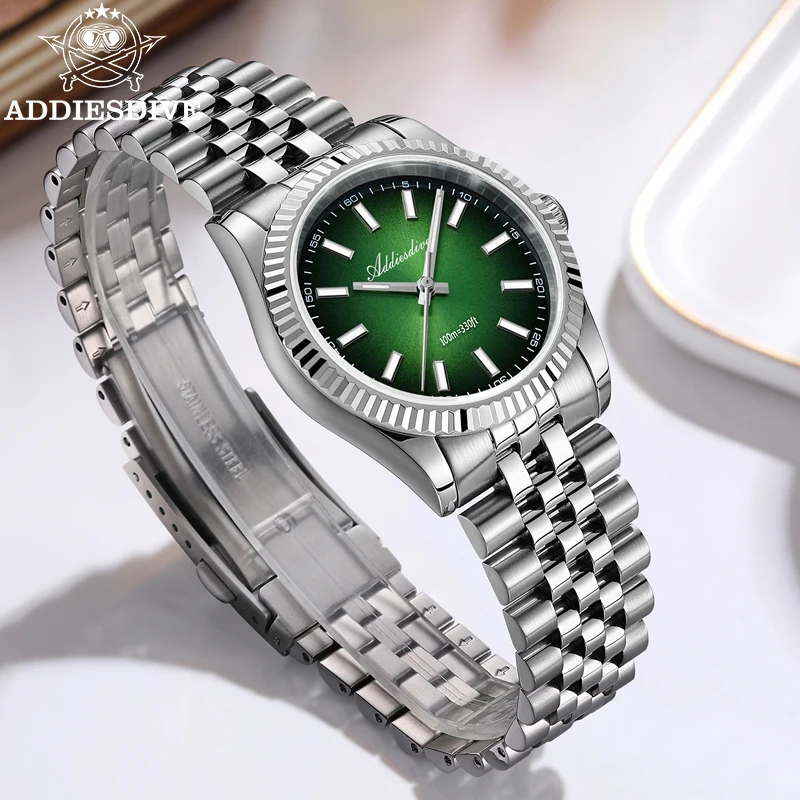 ADDIESDIVE Women's Luxury Quartz Watch Japan VH31 Movement Sapphire Crystal 100M Waterproof 316L Stainless Steel Business Watch