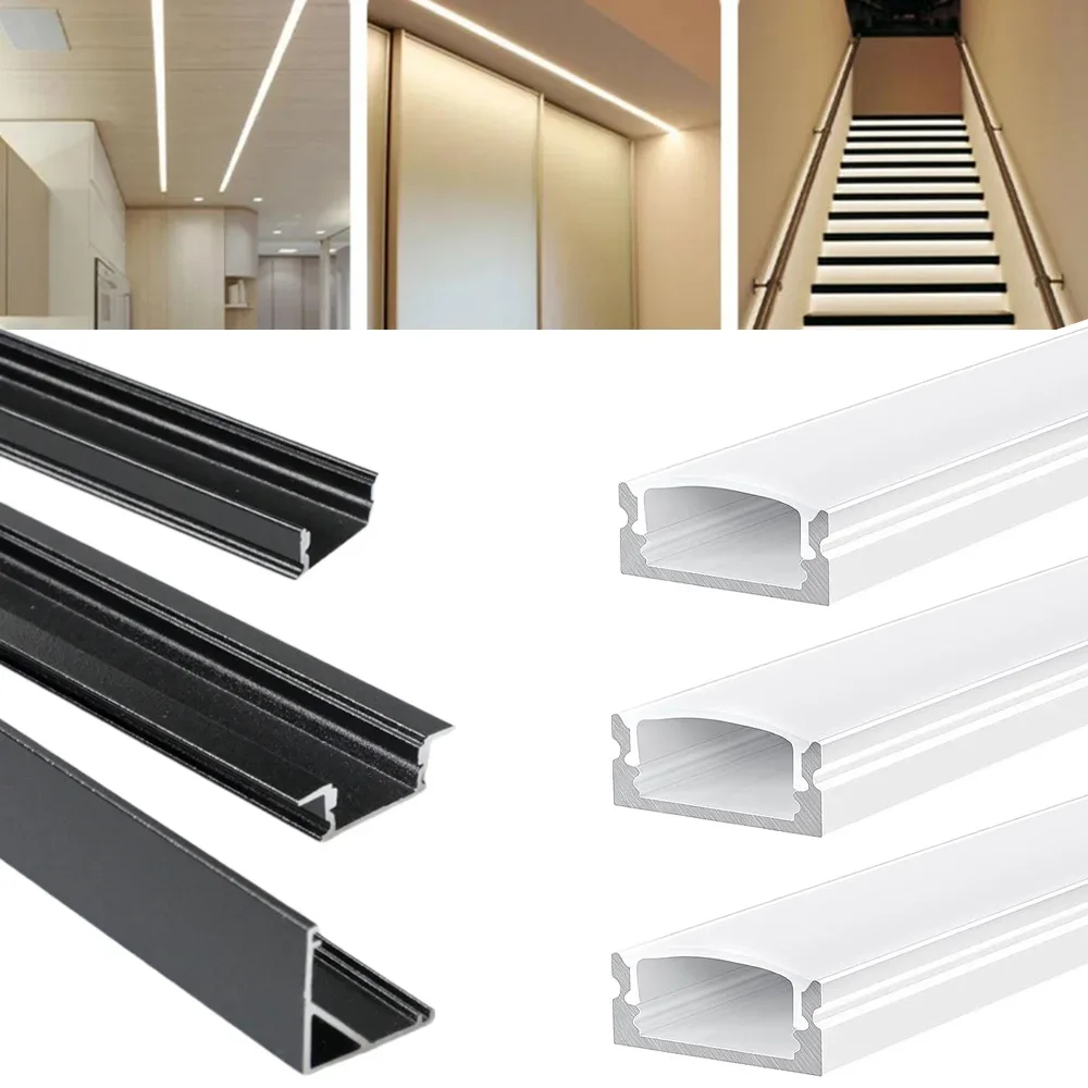 5-35 Stück Silber/Schwarz LED-Aluminiumprofil 0,5m/Stück LED-Kanalhalter Diffusor PC-Abdeckung U/V/W-Form Ecke F 2835 5050 COB-Licht