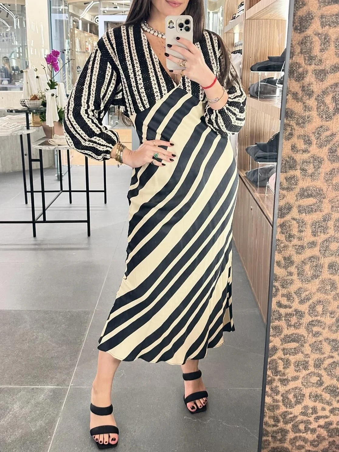Vintage Striped 2 Piece Patchwork Maxi Dress Women Sexy V Neck Lantern Sleeve Long Dresses Summer Boho Holiday Vestidos