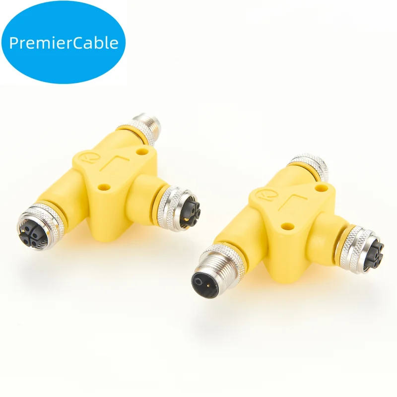 M12 K Coded Connector Tee splitter Male Female K coding M12 Power splitter 3 Way for high ampere and voltage Adapter