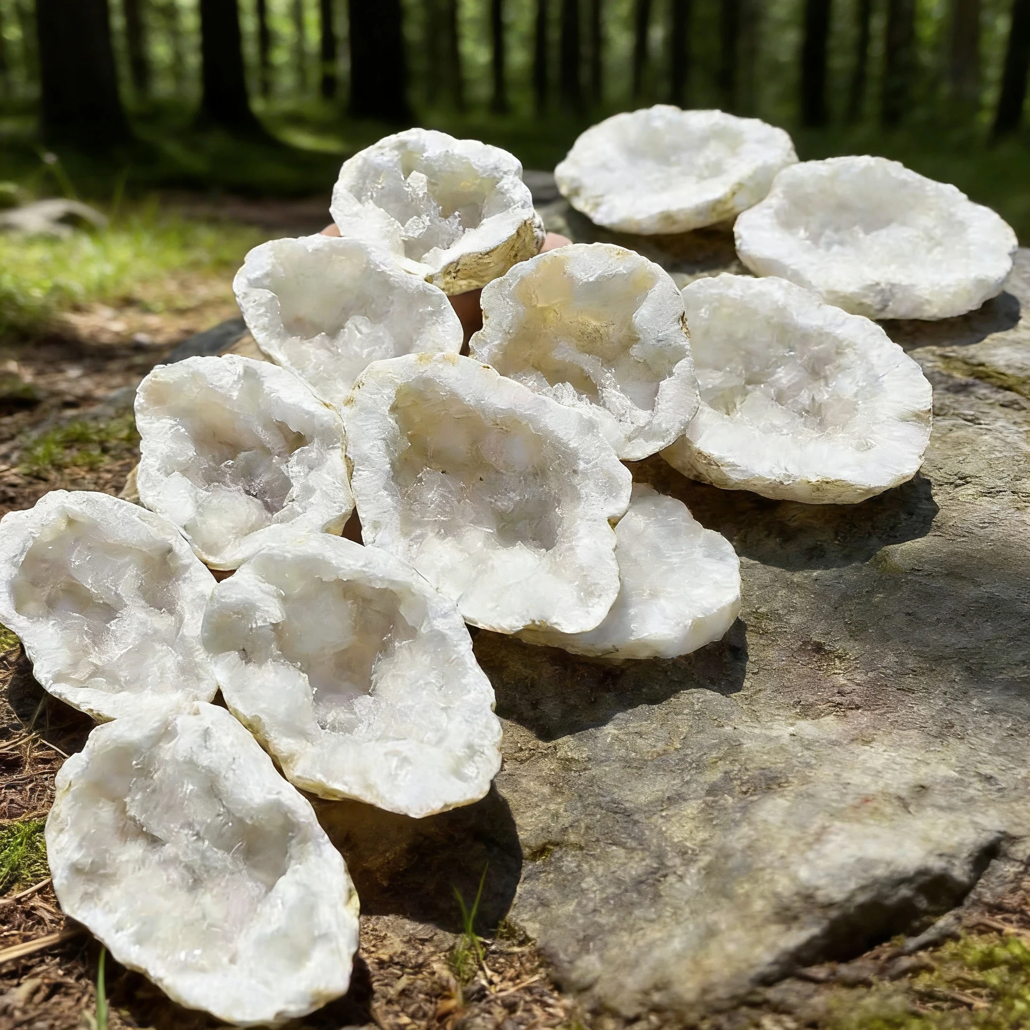 Morocco White geode 8pcs set open Transparent Inner Crystals Powerful Energy Amplifier Cleanses & Charges Spaces