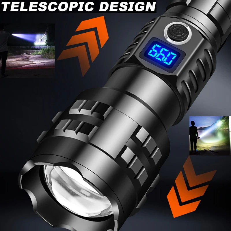 990000000LM NEW LED Flashlight XHP270 Powerful USB Torch Self-Defense T6 Tactical Bikelight Waterproof Lantern Zoom for Camping