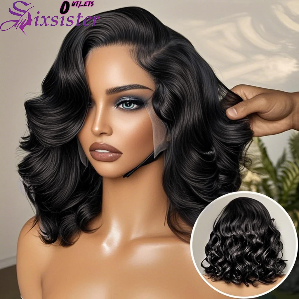 

Brazilian 200% Density Short Bob Wig 13x4 Lace Frontal Body Wave Human Hair Wavys 4x4 Closure Loose Wave Short Bob Wig For Women