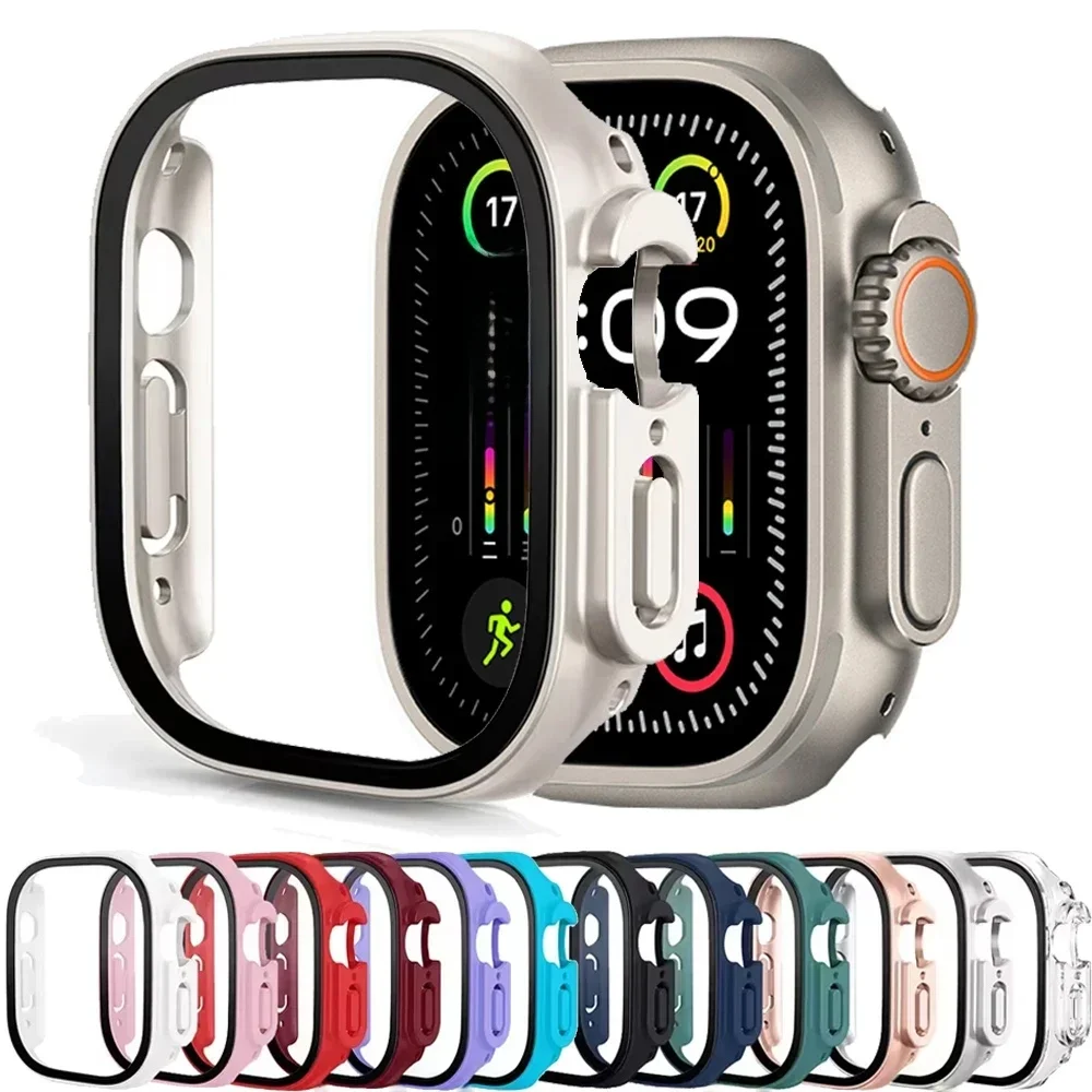 HD-gehärtetes Glas + Schutzhülle für Apple Watch Ultra 4/3/2 49 mm, PC-Stoßschutz + Displayschutzfolie, iWatch Series Ultra 4 49 mm, Zubehör.