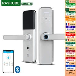 RAYKUBE X5 Silver Smart Lock Biometric Fingerprint Door Lock TT Lock App Wireless Keyless Remotely Open The Door