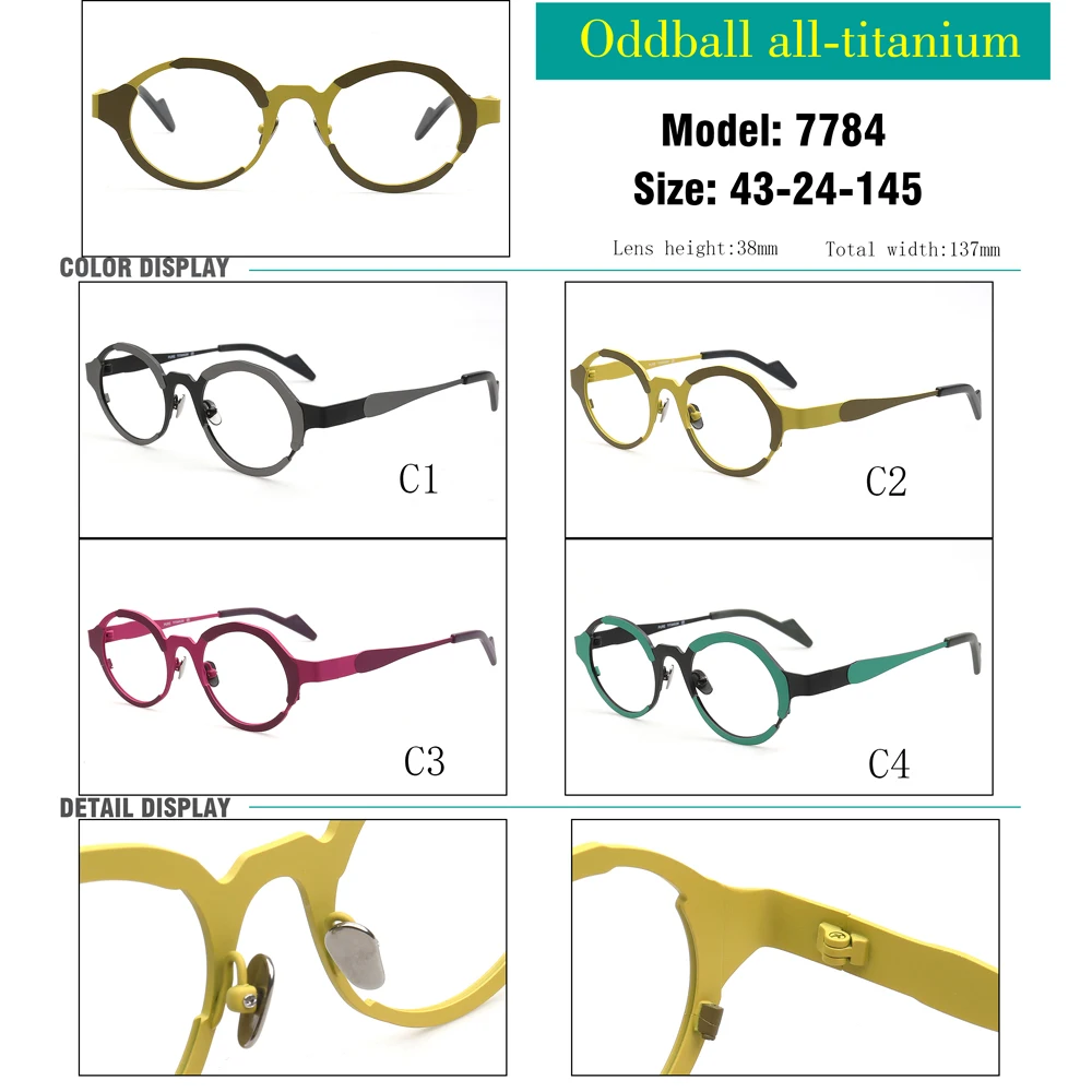 Funky Mens Round Titanium Eyeglasses Women Vintage Optical Glasses Frames Nerd Prescription Spectacles Oddball Eyewear Myopia