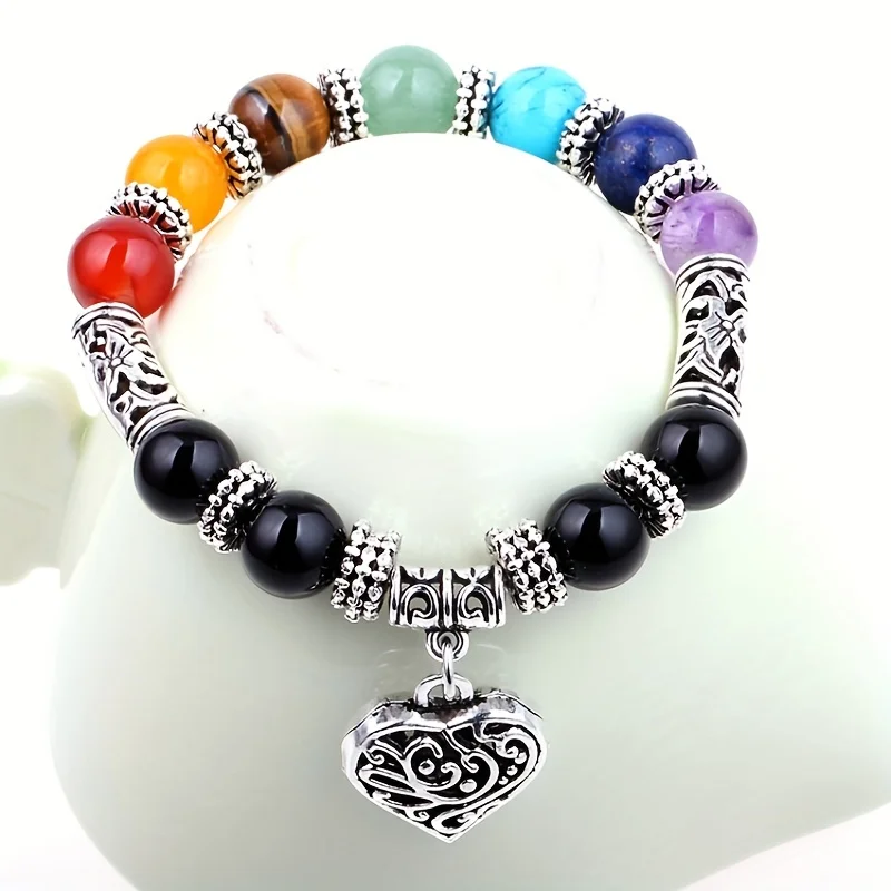 1pc/ 7 Chakra Bracelet Love Pendant Stone Beaded Bracelet Healing Jewelry Gift for Women