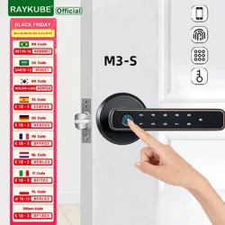 Raykube-Tuyaインテリジェント指紋ドアロック,パスワード付き電子ロック,smartlife,Tuyaアプリケーション,寝室のリモートロックロック,M3-S