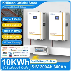 51V 10KWh Powerwall 200Ah LiFePO4 Battery Pack 6000 Cycle 48V Lithium Iron Phosphate Buitl-in BMS CAN RS485 EU Tax Free