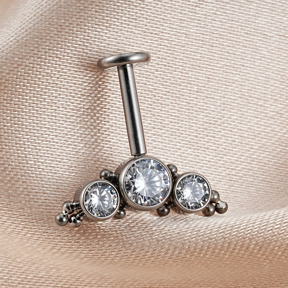 Right Grand ASTM F136 Titanium 16G Vertical Helix Cluster Earring Internally Threaded Medusa Ring Cartilage Monroe Lobe Piercing