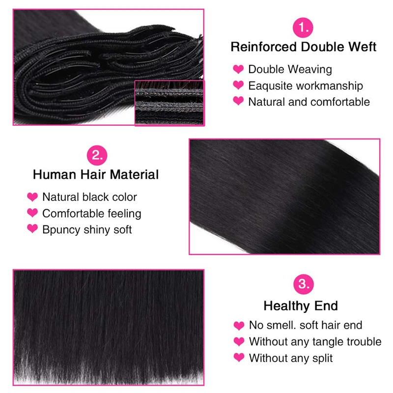 Straight Human Hair Clip in Hair Extensions 100% Unprocessed Full Head Brazilian Virgin Hair 120 Gram Natural Black 1B 16-26inch