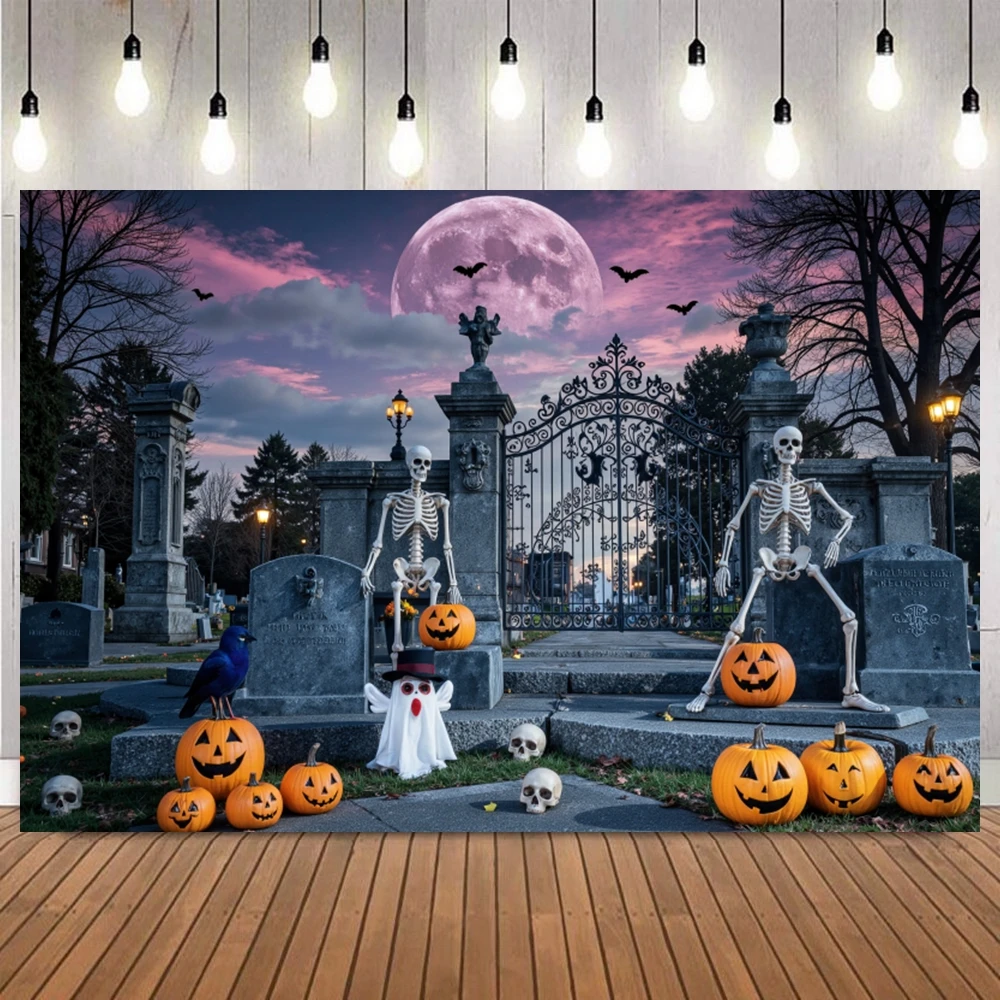 Halloween Dark Medieval Horror Castle Photography Background Skull Pumpkin Coven Home Party Decoration Photo Backdrop Prop