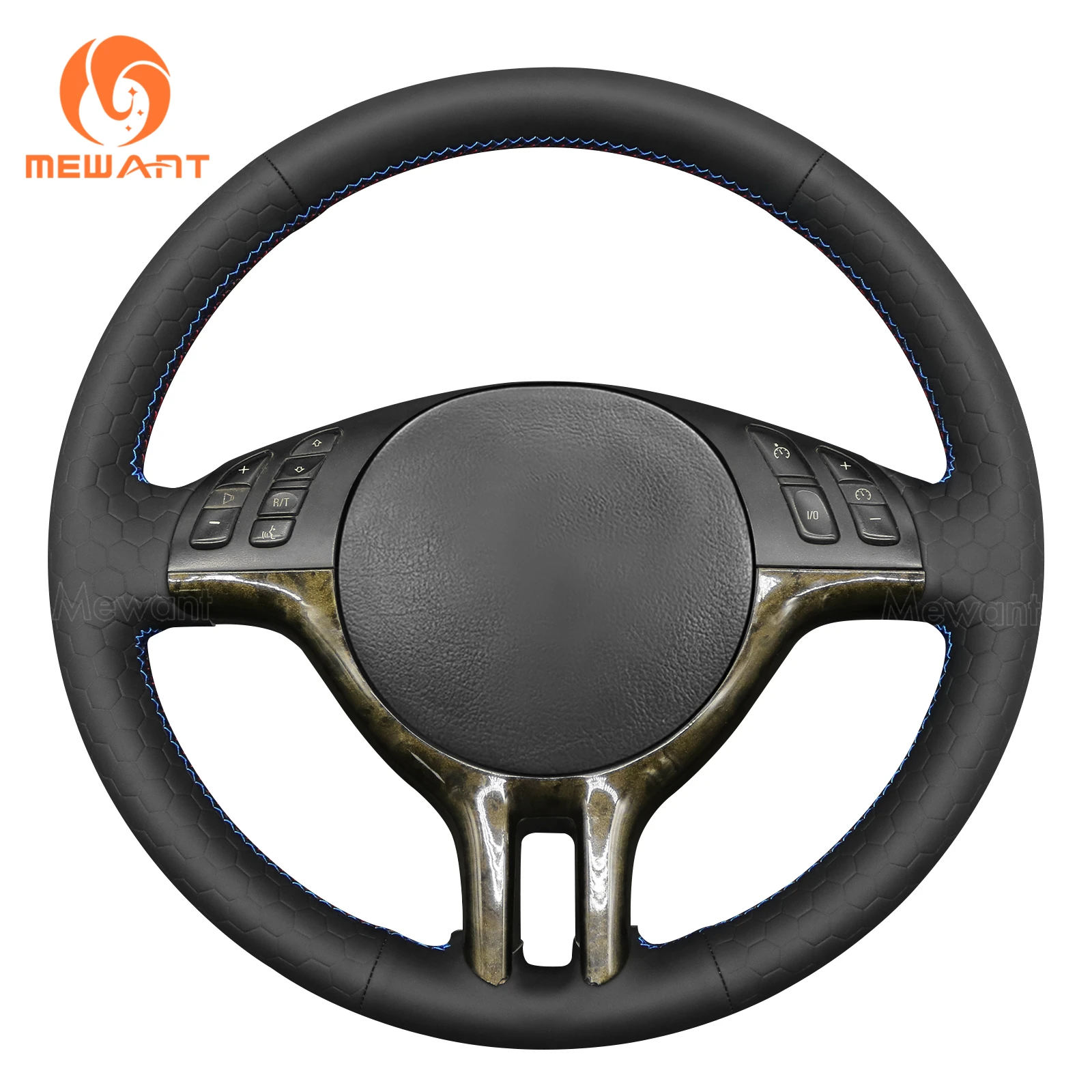 MEWANT Hive Style Black Leather Car Steering Wheel Cover for BMW E46 318i 325i 330ci E39 X5 E53 Z3 E36/7 E36/8 X5 Z3