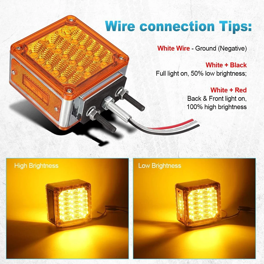 2PCs 60LED Double Face Single Stud Mount Side Marker Reflective Sealed Light Marker Light Side Brake Light For Heavy-duty Trucks