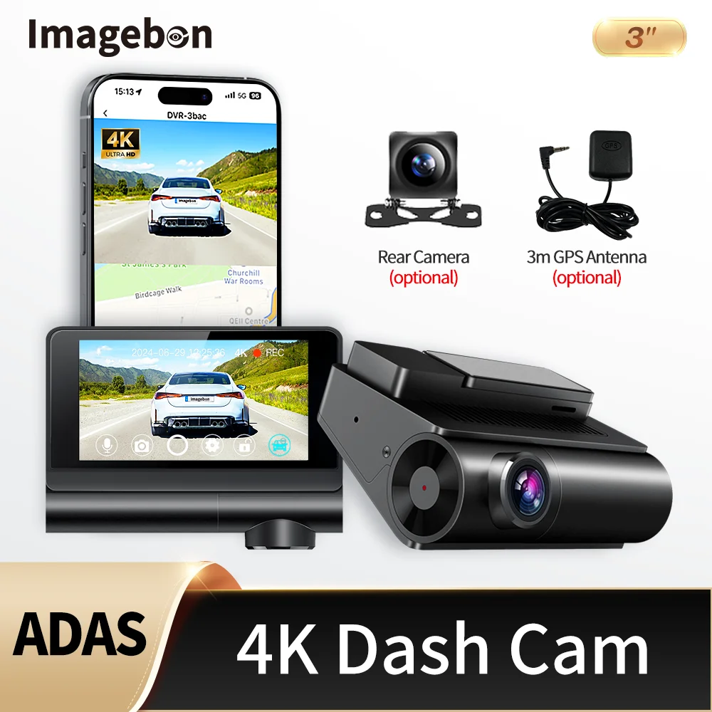 

Imagebon 3 Inch Q3 4K+1080P ADAS Dash Camera 24h Parking Monitoring GPS Tracking Recording APP Control Car Dvr