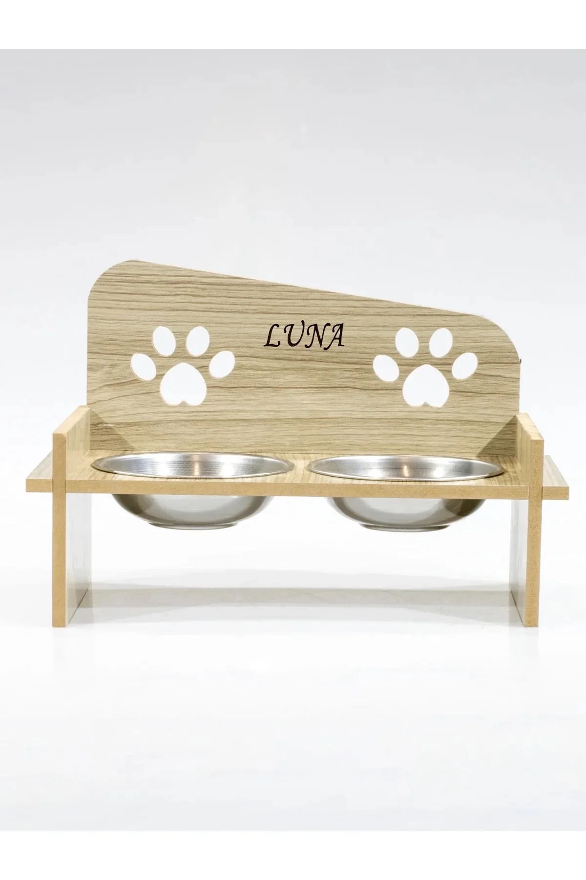 Wooden Custom Name Printed Cat Dog Food Water Bowl Stand Modern Stylish Pet Accessories And Utensils Souvenir Bowls