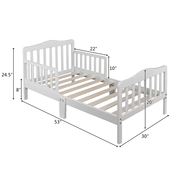 Cama de Madera para Bebés y Niños Pequeños, Muebles para Dormitorio Infantil con Barandas de Seguridad, Blanca