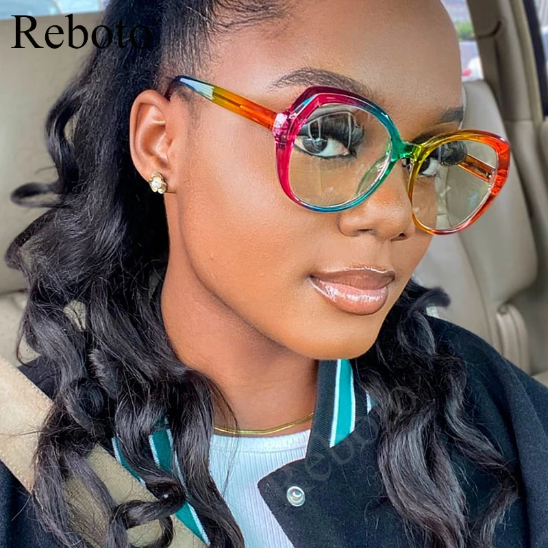 Fashion Oversized Oval Glasses Frame Unique Rainbow Blue Light Blocking Color Eyeglasses For Women Clear Optical Eyewear