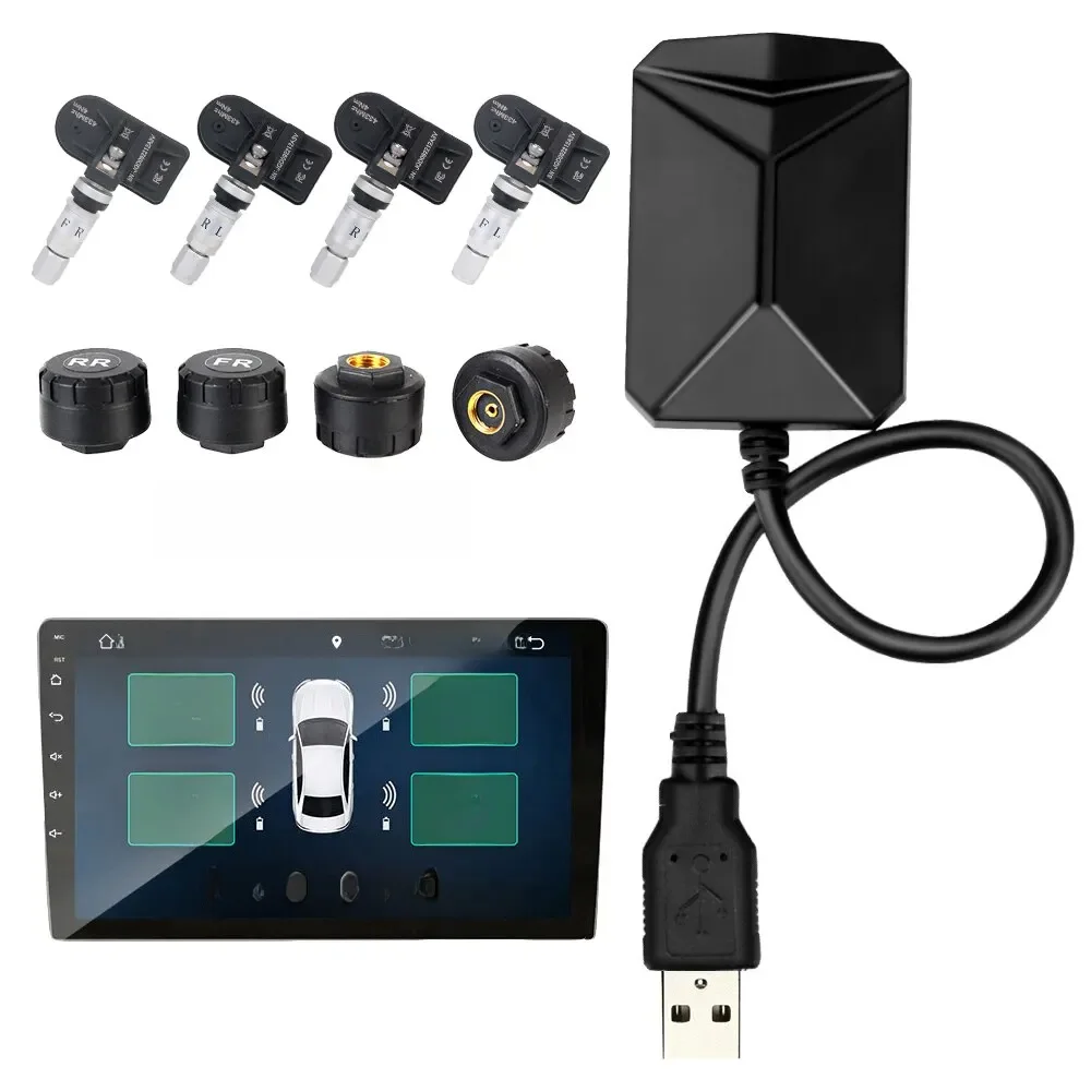 Android navigation tpms mit 4 sensoren alarm system usb android auto tpms drahtloses getriebe reifendruck überwachungs system