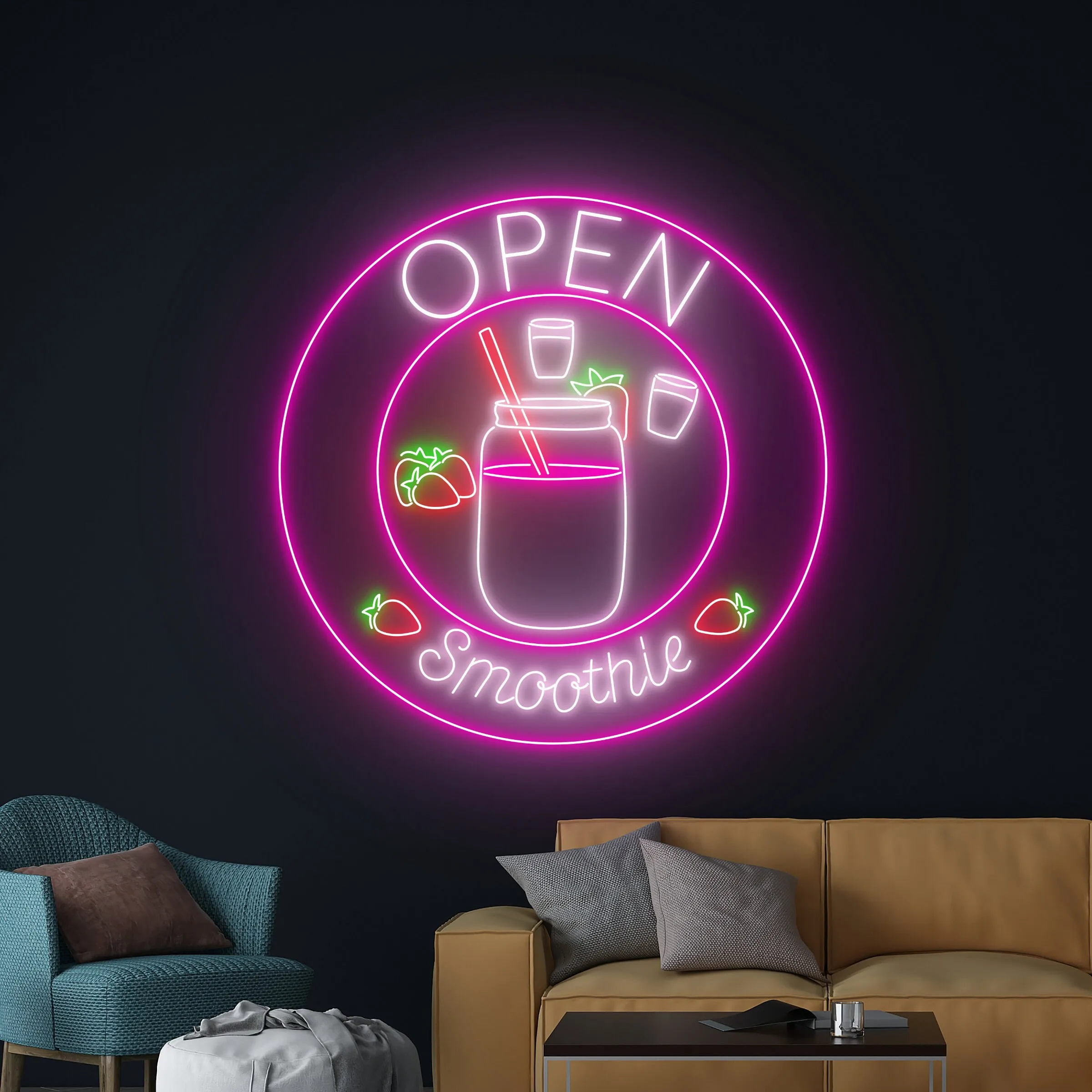 Open Smoothie Neon Sign Smoothie Fruit Open Cafe Drink Shop Wall Art Decor Bar Club Beer Aesthetics Wall Hanging Sign