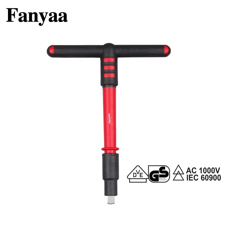 Fanyaa Extended Rod Insulated T-Handle Key Spanner 3/8, 1/2 Inch Socket Screw Driver Wrench Live Working Up To 1000V AC,1500V DC