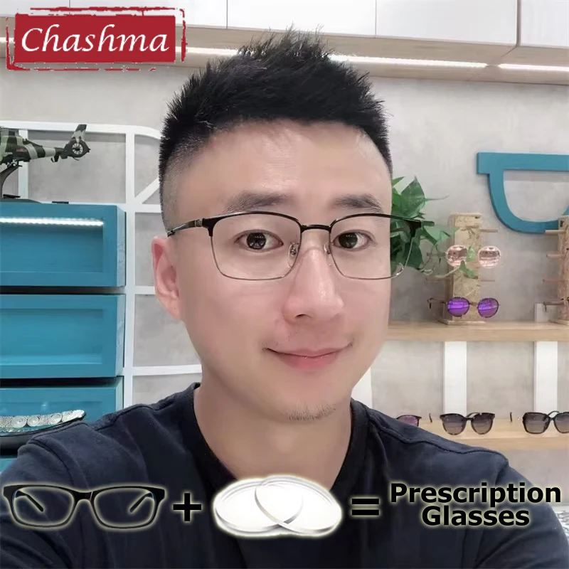 

Chashma очки по рецепту мужские из чистого титана оптические синие световые блоки прогрессивные линзы очки широкие очки для мужчин оправа