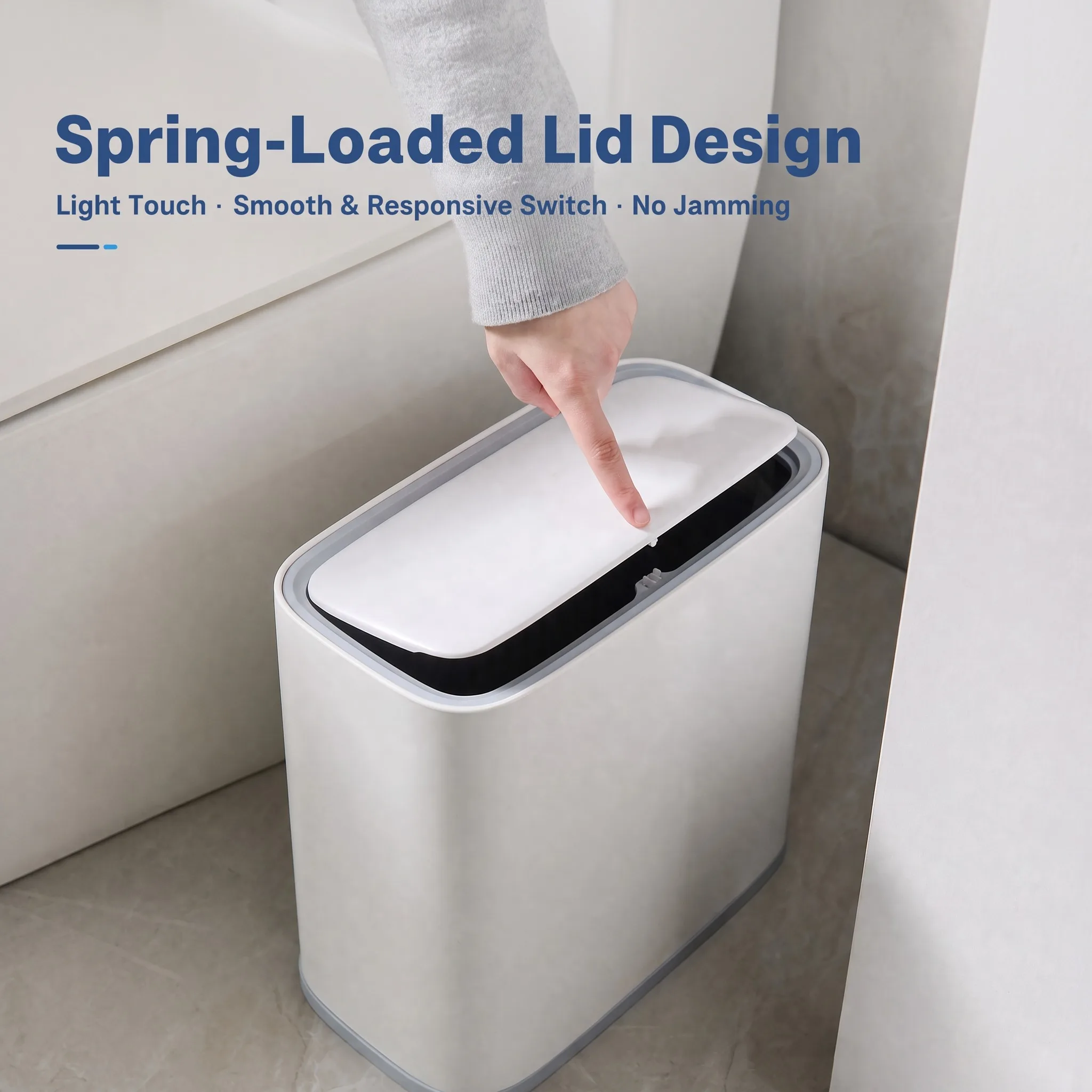 8L Household Garbage Bin with Lid Press to Open Lid with Pulley for Movement Suitable for Bathroom Kitchen Living Room Bedroom
