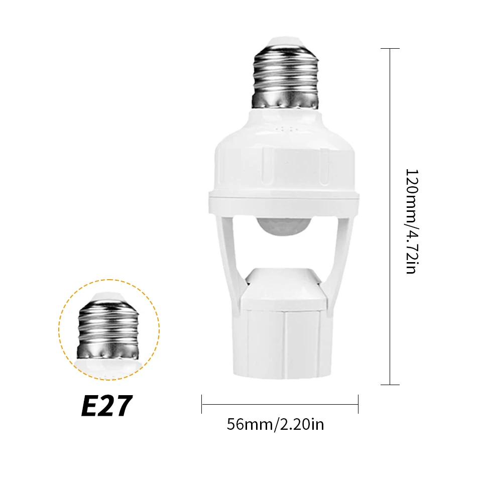 Base da lâmpada com interruptor inteligente, conversor soquete, controle de luz, adaptador do bulbo, PIR, sensor de movimento, E26, E27, AC85-265V