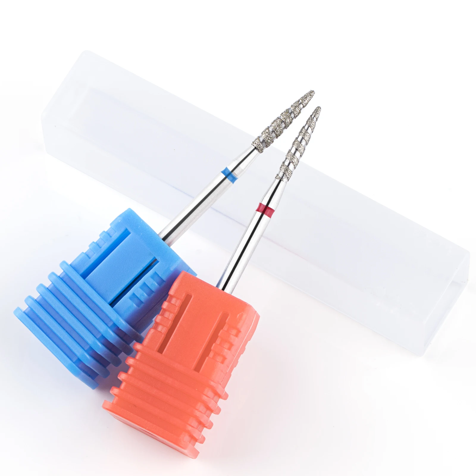 TP 2 szt. Płomień diamentowe wiertła do paznokci 3/32 "spiralne cząstki wiertło do Manicure do paznokci końcówki do szlifierki narzędzia do czyszczenia skórek