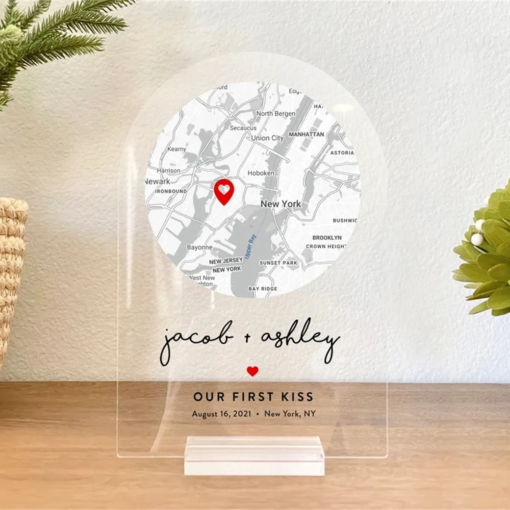 Custom Position Map Acrylic Plaque Home Room Decor Where We Met Wedding Engagement Our First Date Anniversary for Couples Gift