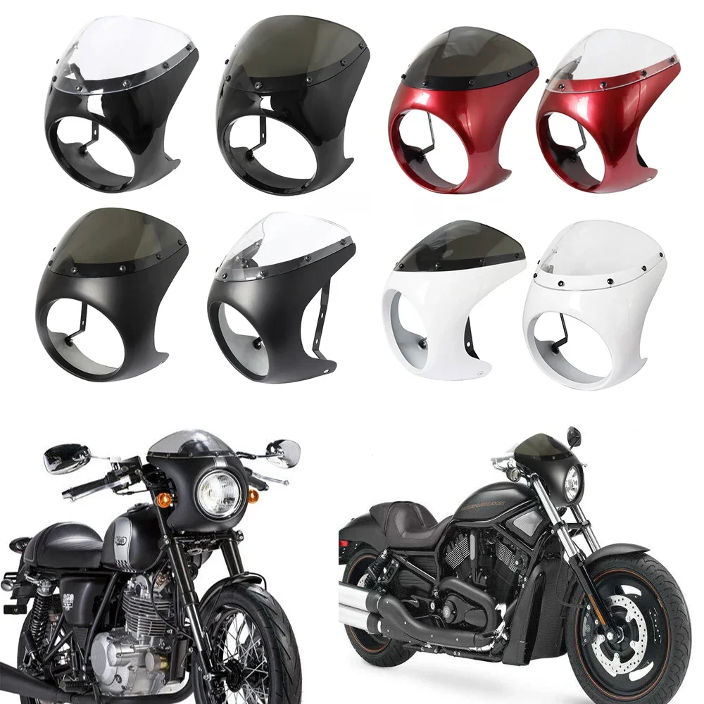 Motorrad Rot/Weiß Front Scheinwerfer Verkleidung Windschutzscheibe Für Cafe Racer Honda Universal 7 zoll/16,5 ~ 18 cm Retro scheinwerfer Windschutzscheibe