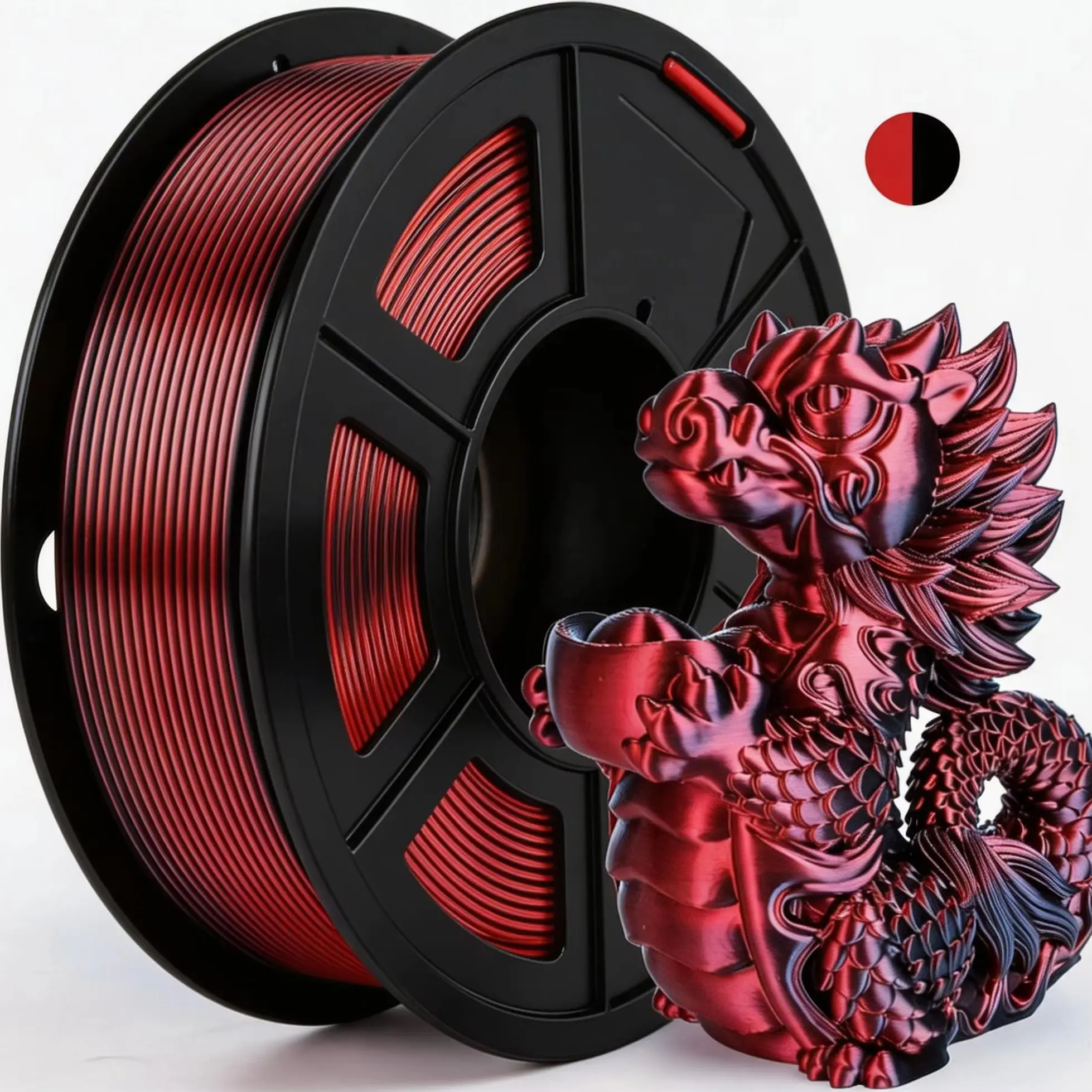 

Шелковая PLA-нить 1,75 мм, двухцветная коэкструзионная нить для 3D-принтера, черно-красная, меняющая цвет, PLA, 250 г