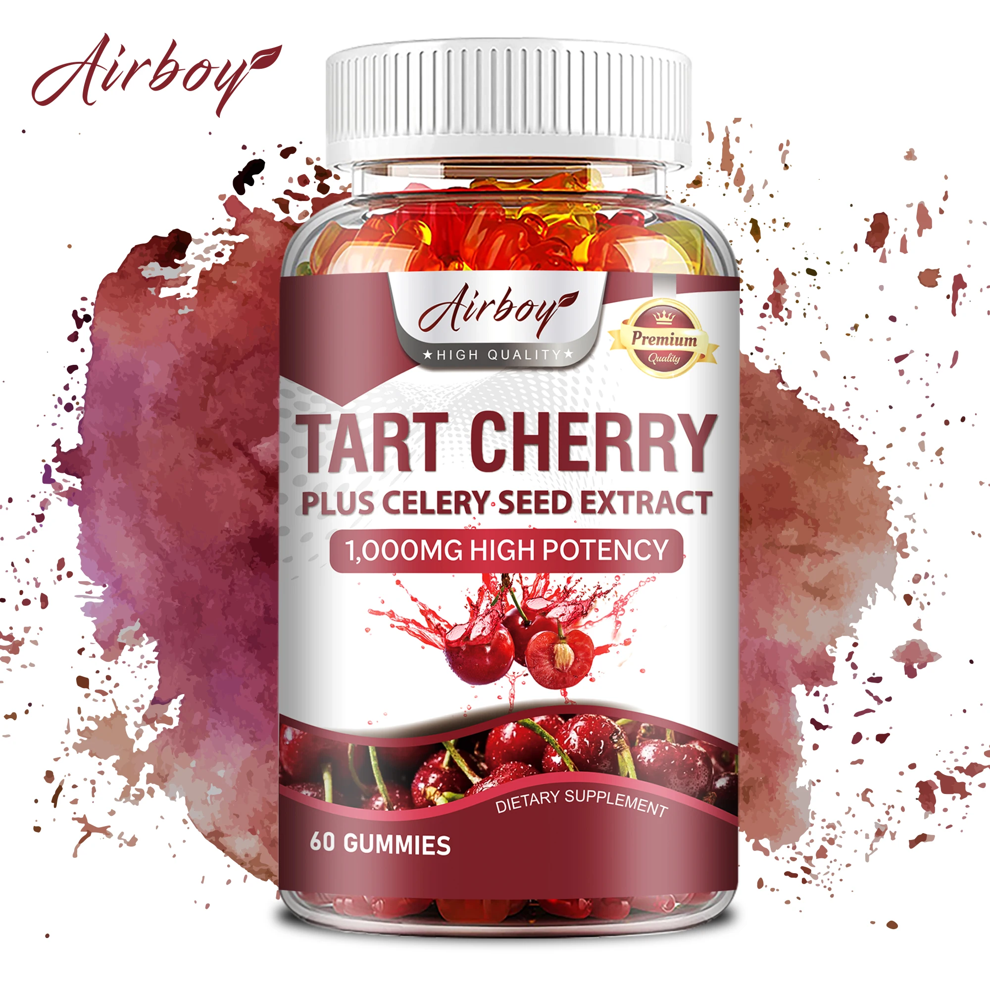 Tart Cherry Gummies - with Celery Seeds - Uric Acid Cleansing, Supports Joints, Muscle Health, Promotes Sleep - 60 Gummies