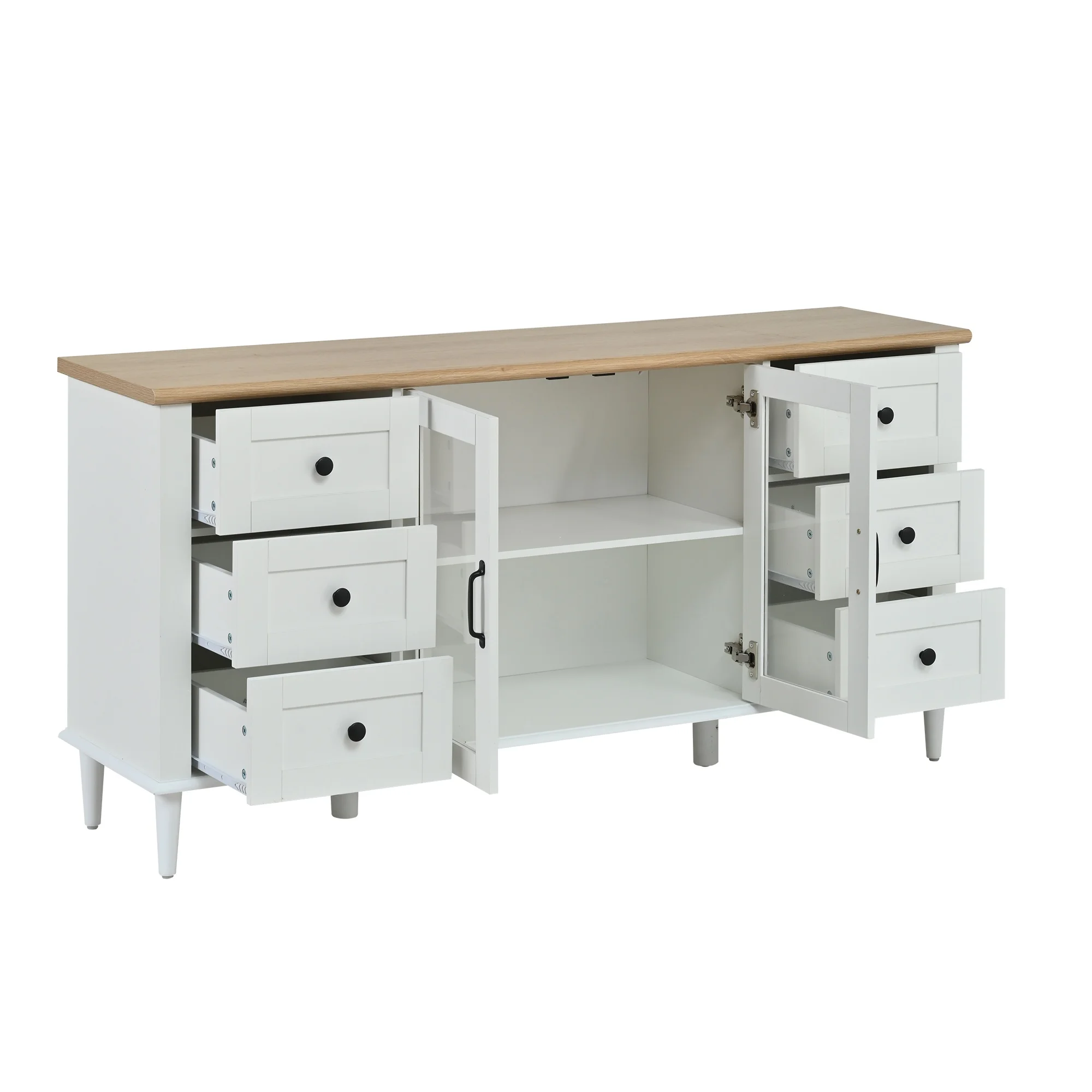 Buffetkast met 6 laden en 2 deuren van acryl met LED-verlichting - LPOSPI - zonder handgrepen, wit MDF en hout 150 × 40 × 75 cm - afbeelding 2