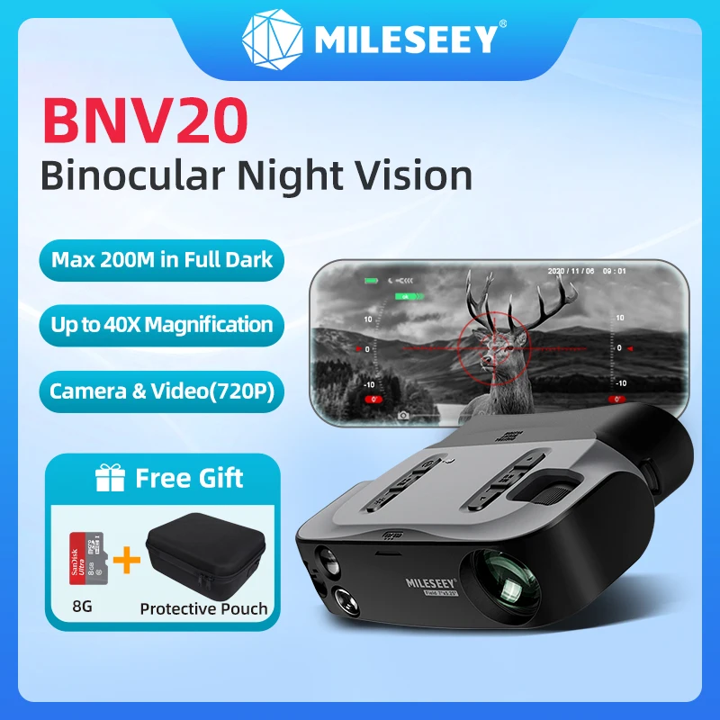 Mileseey BNV20 Infrared Digital Night Vision Binocular 2 in 1 with Camera Scopes for Hunting Total Dark Max 200m 8G TF Card