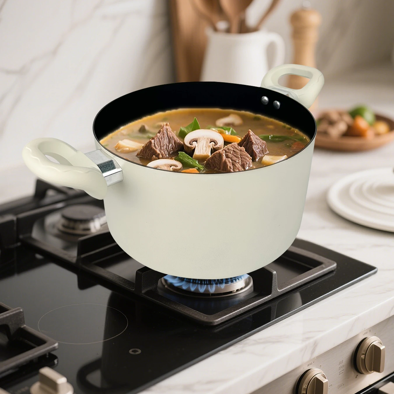 

22cm Titanium Stainless Steel Stockpot with Lids- Nonstick Soup Pot for All Stoves,Home Kitchen Cooking Pots,Color White