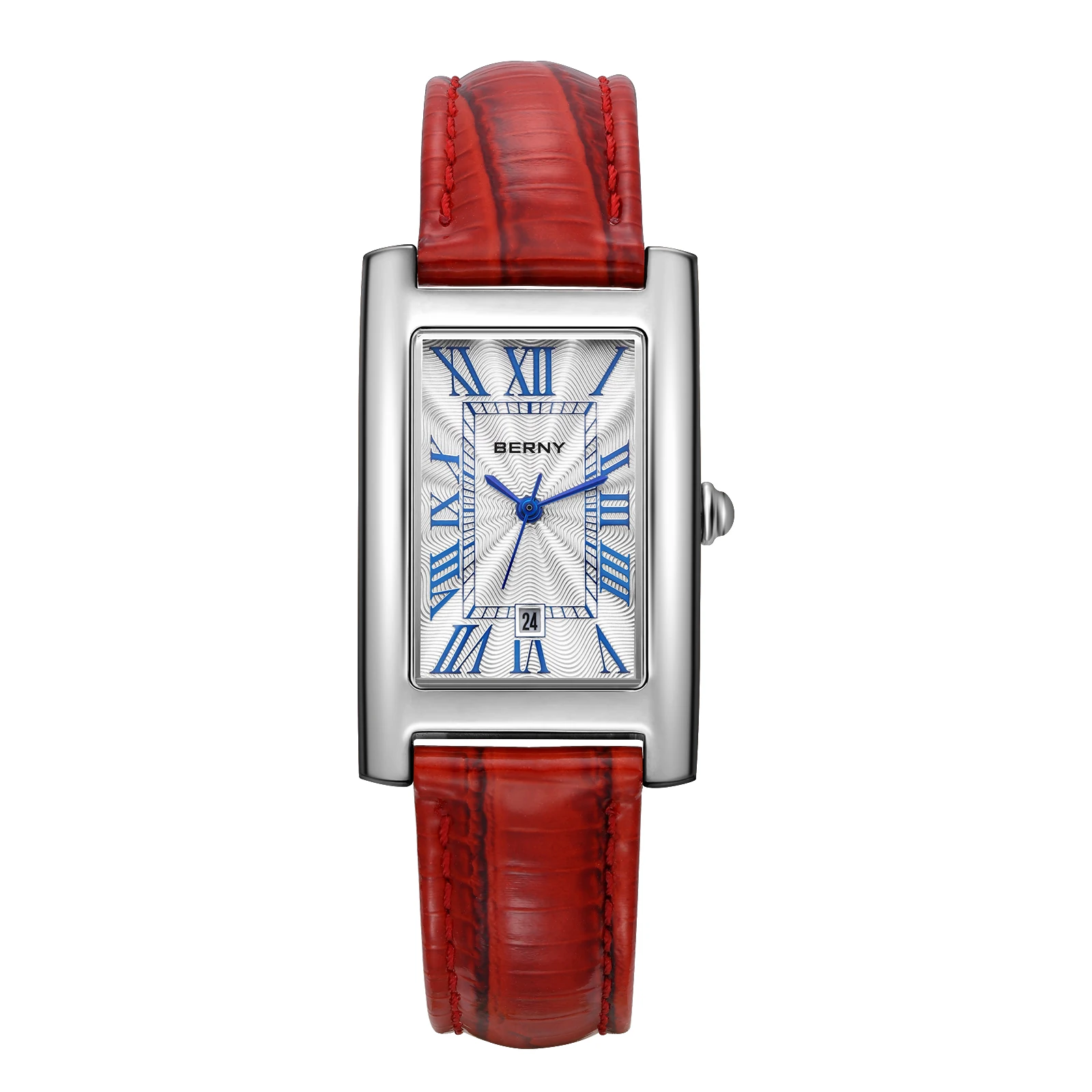 BERNY Rectangular Watch for Women Luxury Quartz Business Ladies Calendar Wristwatch Roman Numeral Square Leather Ladies Watches