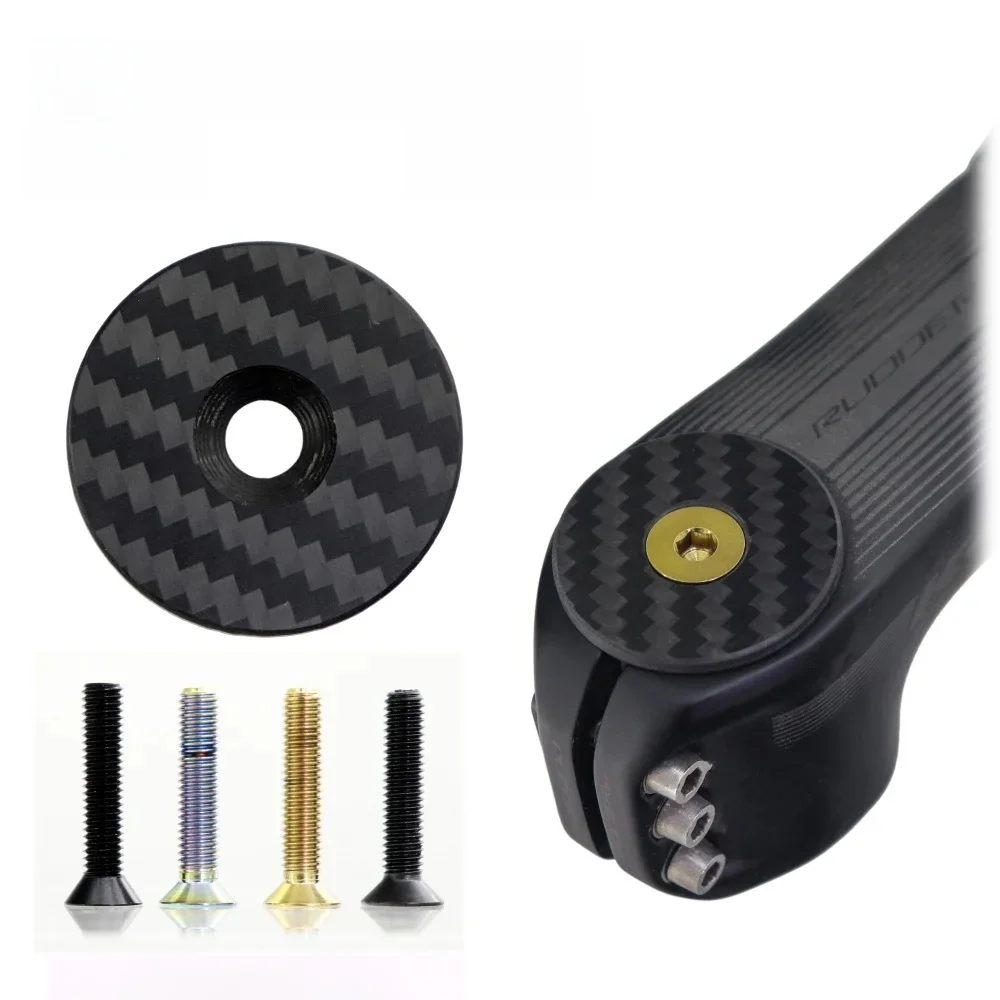 AliExpress NONE Bicycle Headset Top Carbon Fiber Cap W/ M6*30mm Titanium Screw for 1-1/8" 1-1/4" Front Fork OD2 3K Matt Stem Top Cover