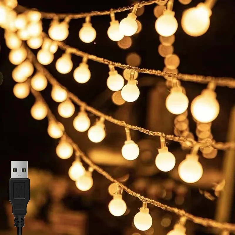 Globe boules fée lumières pour balcon Multi feston lumières extérieur étanche 10m Usb 5V éclairage domestique décoration de noël