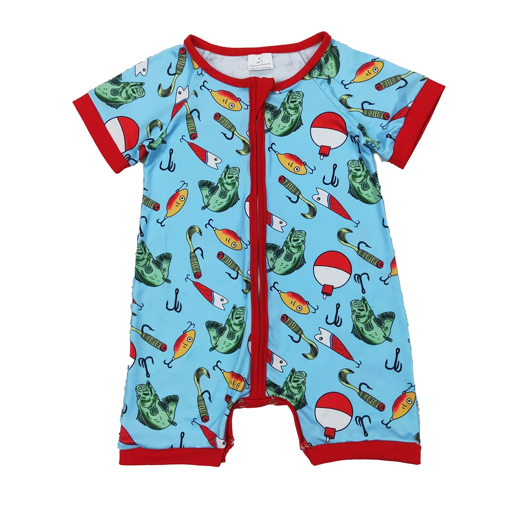 

SR2707 Baby Boys Summer Rompers Baby Infant Boys Fishing Float Zip Rompers