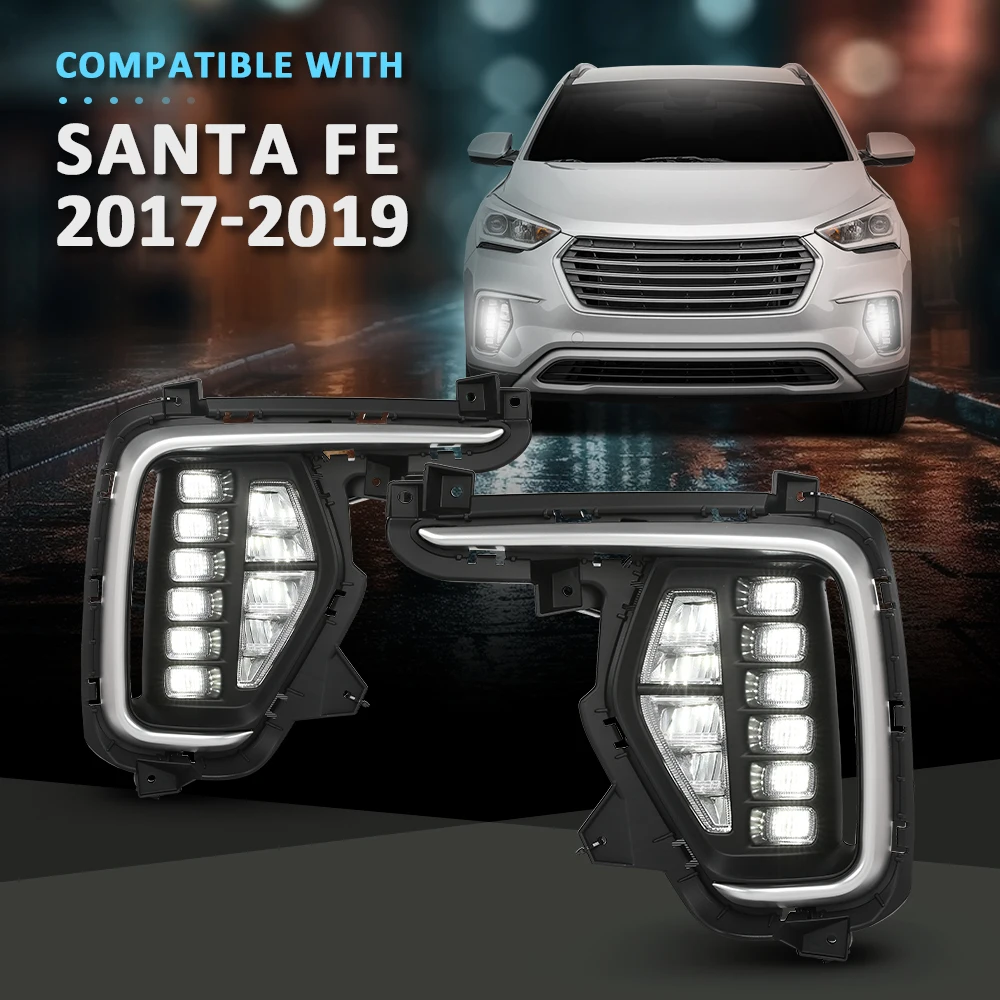 4 قطع مصابيح الضباب الأمامية مع أغطية الحواف تناسب 2017-19 هيونداي سانتا في 7 مقاعد 86564B8Ac0، 86563B8Ac0، 92202B8610، 92201B8610 #1