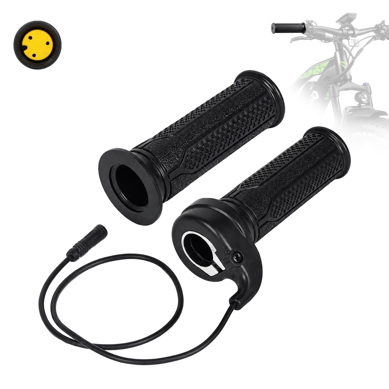 Varstrom Ebike Acceleratore a Manopola Girevole Completo Connettore Femmina 3 Pin per Kit Ebike 12V-72V Spina Impermeabile Universale Giro Completo e Mezzo Opzionale per Motori Bafang TSDZ8 kit