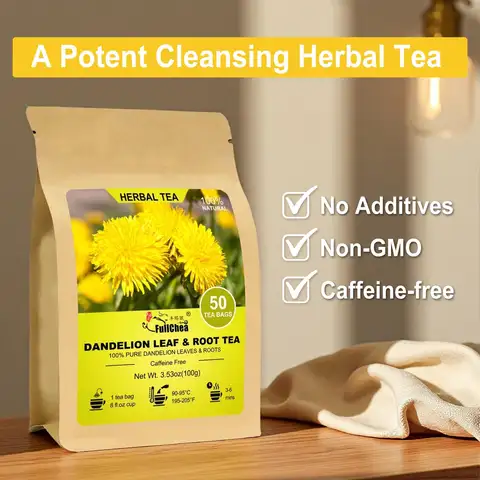 Dandelion Leaf & Root Herbal Tea Bags, 100% Natural Caffeine Free Dandelion Tea, 50 Tea Bags 100g