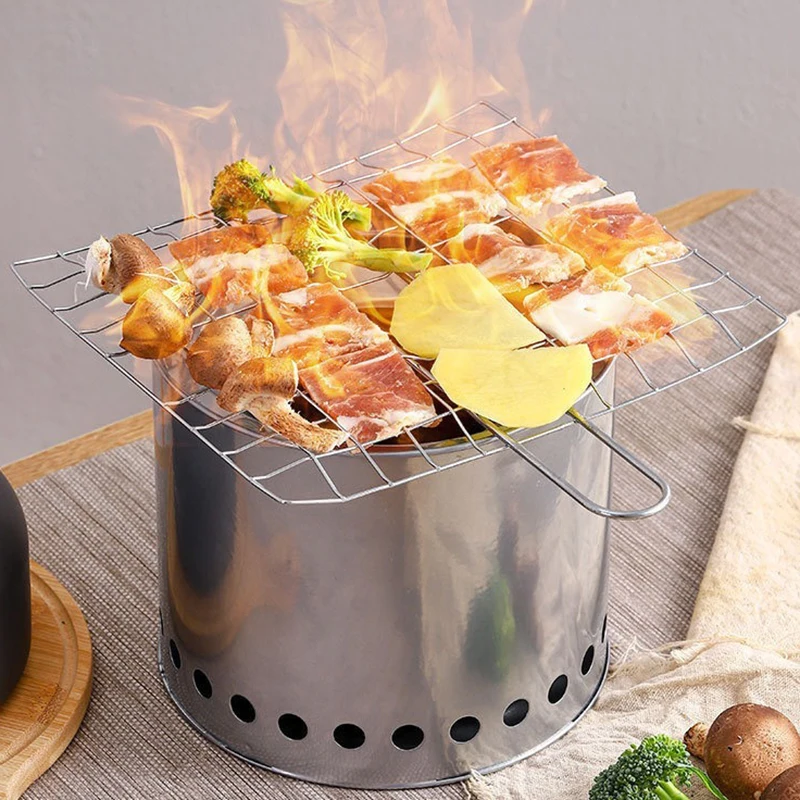 Stainless steel woodstove outdoor heater barbecue home heating cooking camping portable cooking utensils charcoal multifunctiona