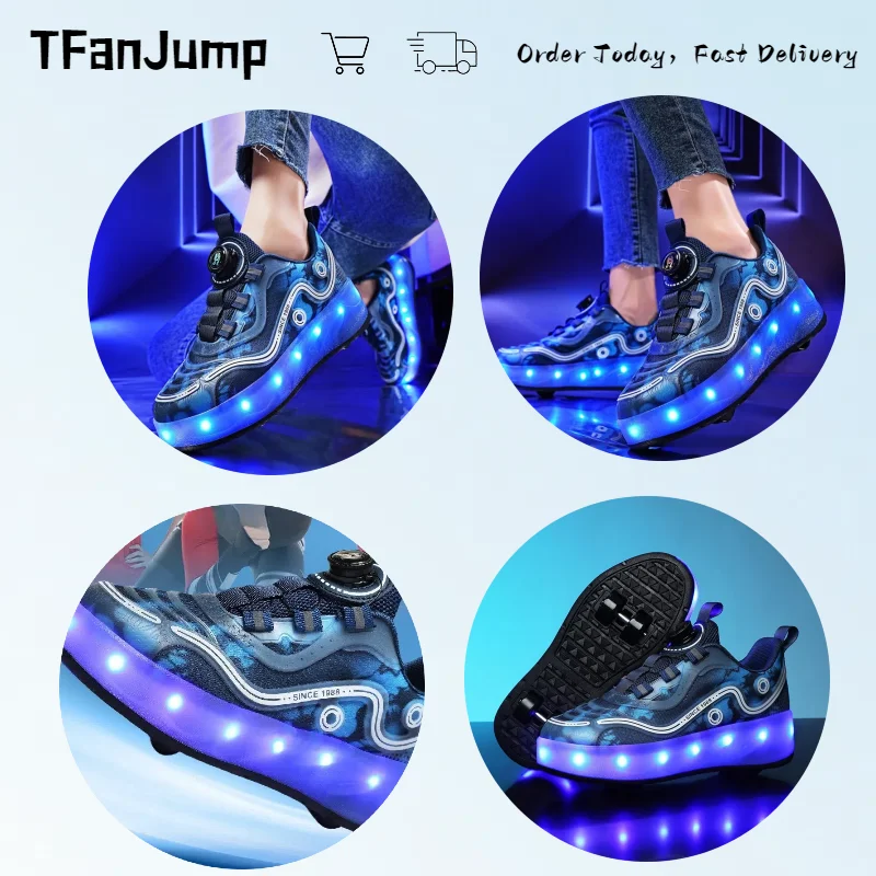 Fashion Adult  Men Adjustable Skates For  Deformable With Lights Roller Skating Shoes Girls Two-Purpose Casual Sports Shoes