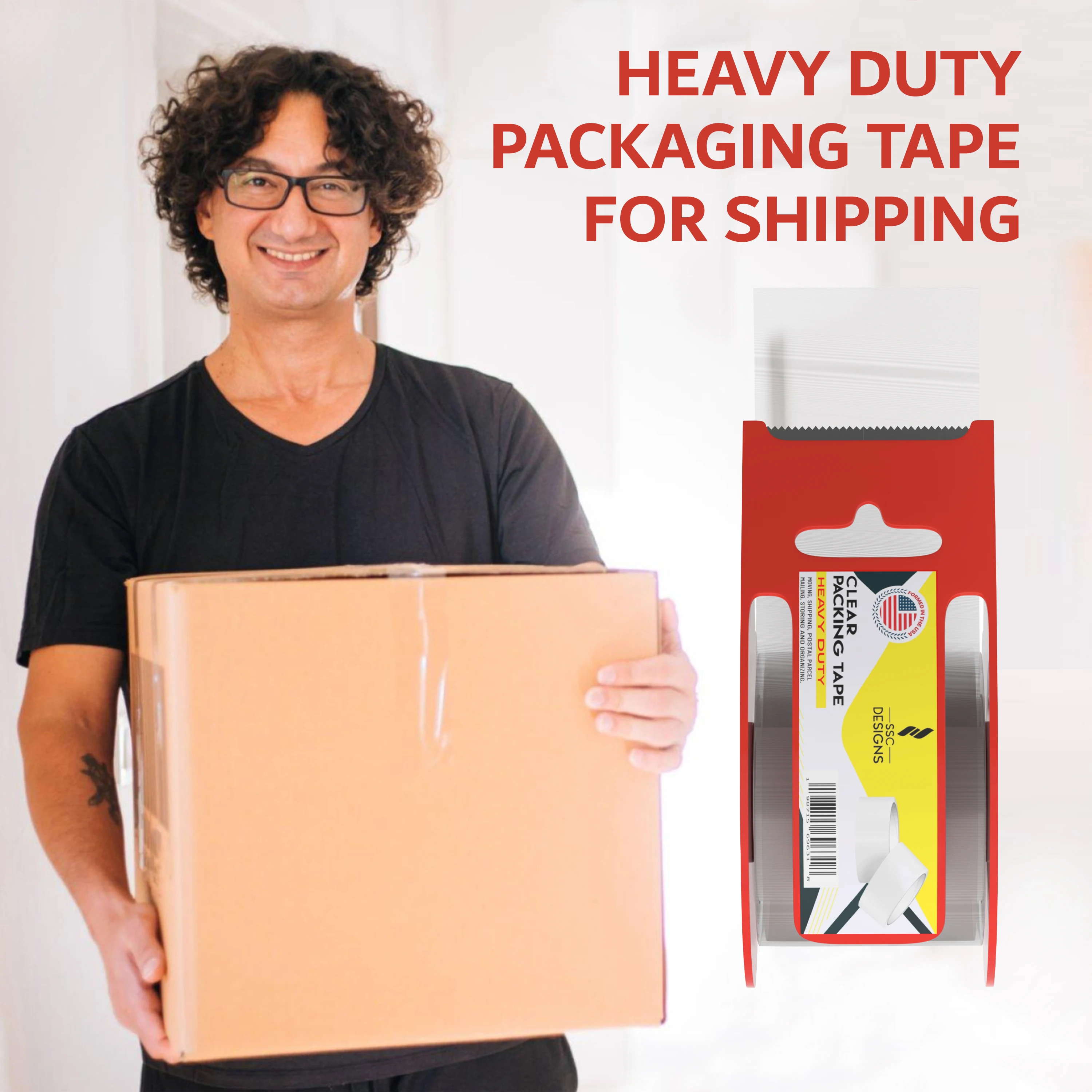 เทปปิดกล่องพร้อมที่ตัด เทปสำหรับการขนส่งแบบเติม - กว้าง 1.88 นิ้ว x ยาว 23 หลา x แกนขนาด 1.5 นิ้ว