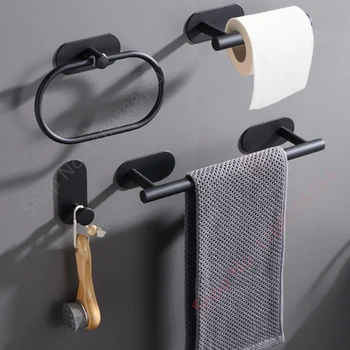 Wand Halterung Wc Handtuch Papier Halter Klebstoff Schwarz Silber Küche Rolle Papier Stehen Hängen Serviette Rack Badezimmer Zubehör WC Aufbewahrungs-Organizer, Taschentuchhalter, goldene Edelstahlhaken unter dem